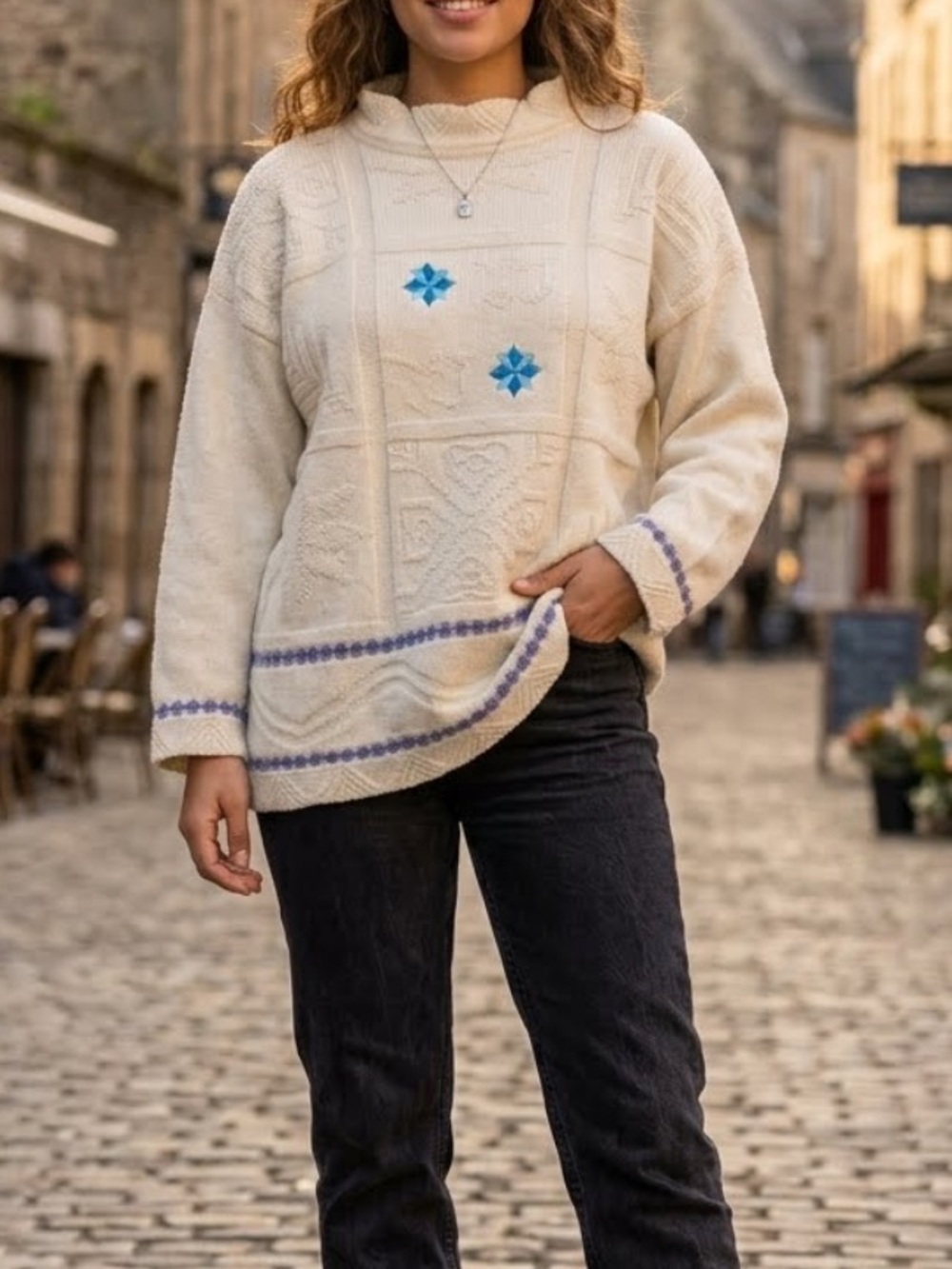 VINTAGE Peri Merino Wool Cashmere Grannycore Cottagecore Snowflake Sweater Small